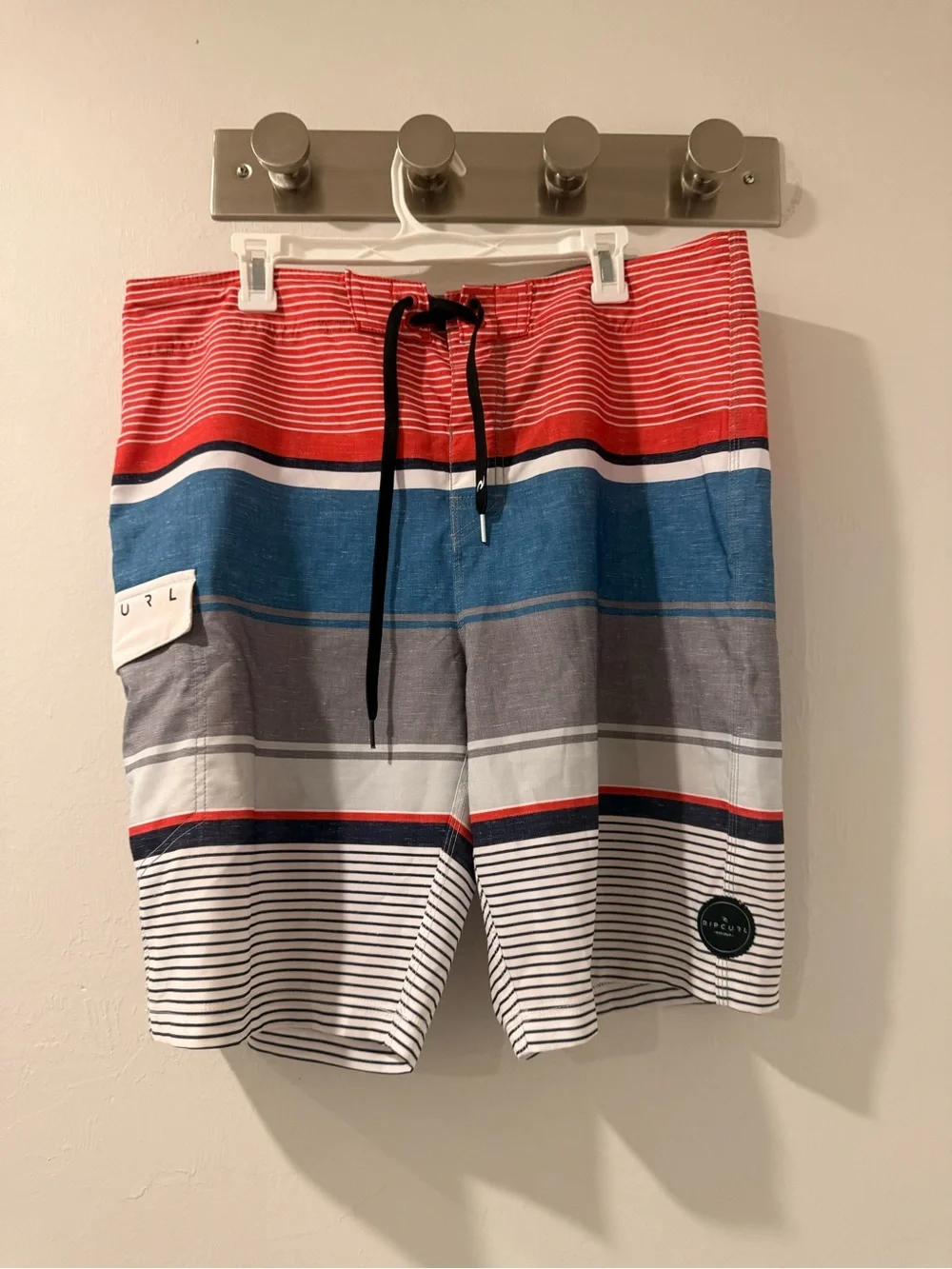 Rip Curl Men's Red & Blue Striped Surf Swim Boardshorts Coastal Vacation